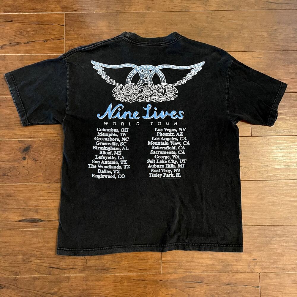 Vintage Giant 1997 Aerosmith Nine Lives Tour Double Sided TShirt Size Large - Picture 2 of 8